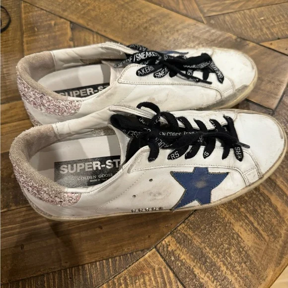 Golden Goose White and Blue Sneakers - Picture 1 of 5